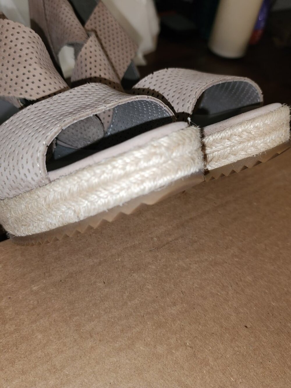 Eileen Fisher Taupe Perforated Suede Espadrille Wedge Sandals Womens 7.5 - Picture 9 of 10
